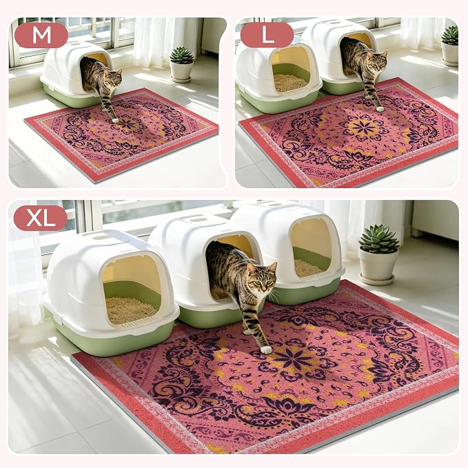 Cat Litter Mat, 33"x22" High-Density PVC Cat Litters Trapping Mat, Waterproof & Non-Slip Backing, Litter Box Catcher, Soft on Kitty Paws, Easy Washable Pet Supplies Pink