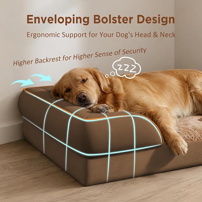 Comfort Expression Orthopedic Dog Bed for Medium Size Dog with Bolster | Waterproof Dog Couch Bed with Washable Cover & Non-Slip Bottom, Supportive Egg Crate Foam Medium Pet Bed, 30x20 Inch