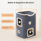 Cat House, Cat Beds for Indoor Cats, 2-Story Cat Condo Cube | Cat Bed Cave with Scratch Pad and Fluffy Ball Hanging, Multi-Level Cozy Hideout Center Ideal for Small/Medium Cats