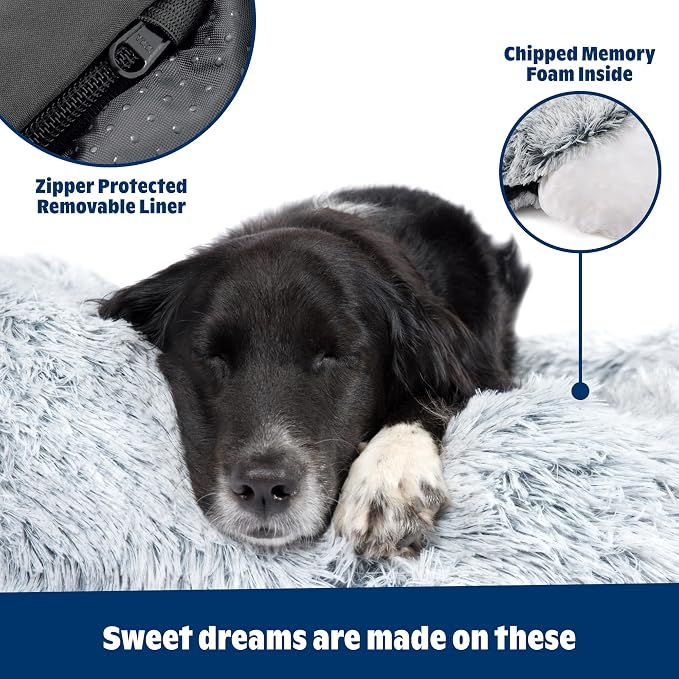 Barkbox Dog Bed, 2-in-1 Memory Foam Donut Cuddler Dog and Cat Bed, Calming Orthopedic Joint Relief Fur Crate Lounger for Pets, Machine Washable + Removable Cover, Waterproof Lining, Includes Toy | Calming Orthopedic Joint Relief Furry Crate Lounger for...