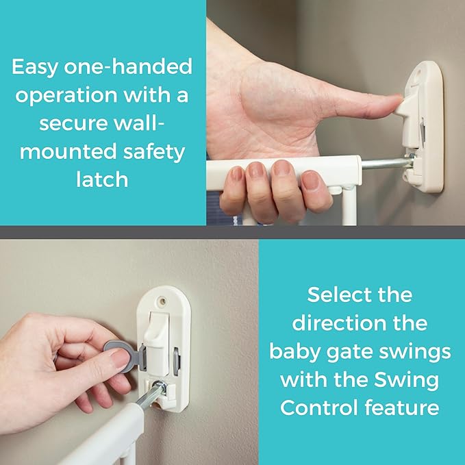 Toddleroo Easy Swing & Lock Baby Gate for Top of Stairs: 36" Tall, Ivory | Top of Stairs Baby Gate, Hardware Mount, Open-Direction Control, 28.7"-47.8" Wide, 36" Tall, One-Hand Operation, Swing-Latch