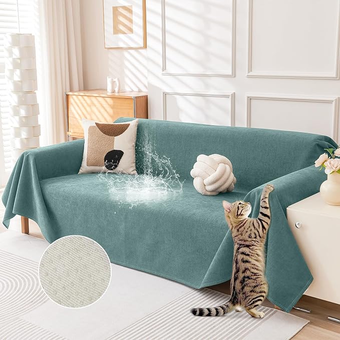 Deep Dream Cat-Scratch Resistant Couch Cover, Waterproof Sofa Cover for 3 Cushion Couch Washable, Pet Friendly Couch Protectors Anti Slip Thickened Love Seat Slipcovers for Dogs Pets,71" x 118",Green