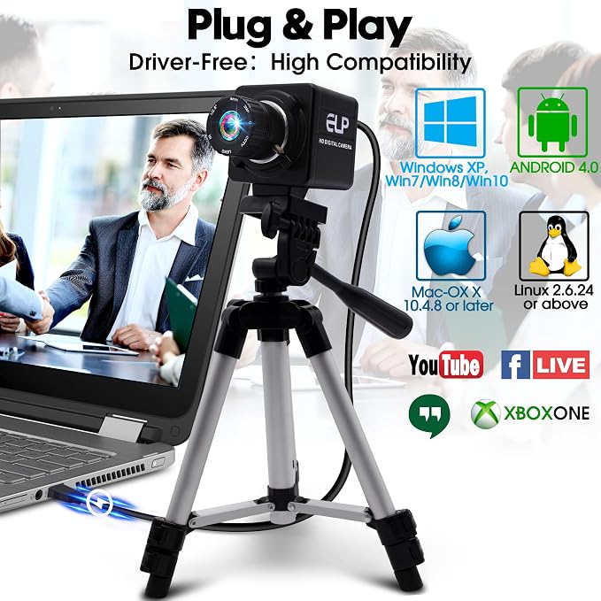 ELP USB Camera Manual Zoom 4mm Lens Prototype Camera 2Megapixel 1080p Webcam Cmos OV2710 Webcamera High fps 100fps Web Cam Security Surveillance Dog Pet Baby Video Monitoring USB Cameras for Most OS