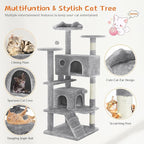 54 Inch Cat Tree Tower with Scratching Post, Light Grey | Multi-Level Cat Tower with Condo and Climbing Ladder, Play Toy Balls House for Indoor Cats