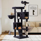 Allewie 64 Inches Multi-Level Cat Tree Tower for Indoor Cats, Dark Grey | Activity Center for Big Felines, 2 Plush Condos, 2 Perches, Cozy Basket, House, Sisal Scratching Posts, Hanging Cat Toys