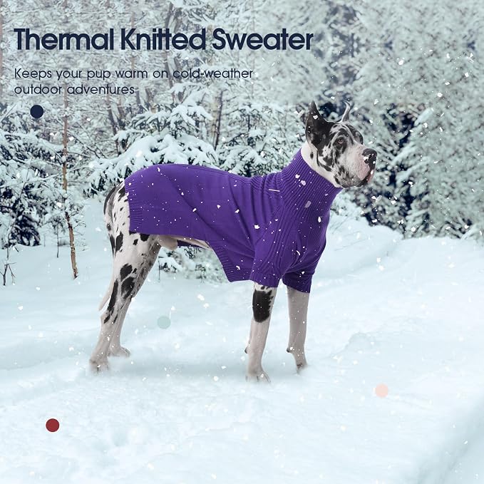 IECOii XXL Dog Sweater,Thermal Knit Big Dog Sweater with Sleeve,Pet Turtleneck Doggy Sweatshirt for Extra Large Dogs Boy Girl,Stretchy Large Dogs Cold Weather Outfit Pitbull Clothes,(Purple,XXL)