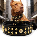 Genuine Leather Dog Collar 2.2 in Wide for Large Dogs Heavy Duty, BK-GD-L | Handcrafted,Stainless Steel Buckle and Alloy Studded,Soft Padded,Fashionable Daily Wear for Large Giant Breed,22.5-26.5 in