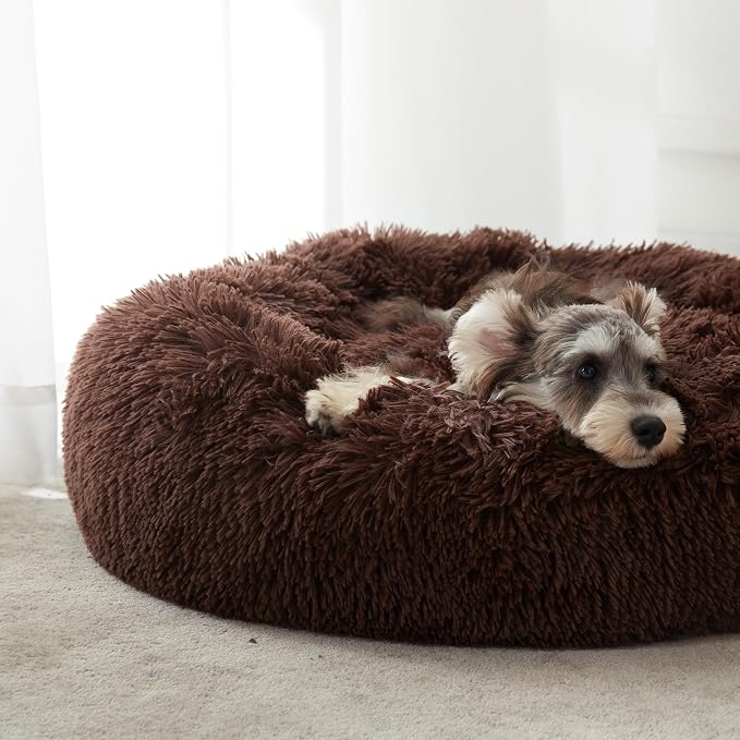 WESTERN HOME WH Calming Dog Bed & Cat Bed, Anti-Anxiety Donut Dog Cuddler Bed, Warming Cozy Soft Dog Round Bed, Fluffy Faux Fur Plush Dog Cat Cushion Bed for Small Medium Dogs and Cats | Fluffy Faux Fur Round Cuddler,Anti-Anxiety,Anti-Slip Bottom,Self-...