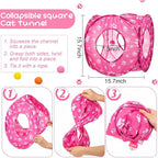 Leitee 40 Pcs Cat Toys Kitten Toys Assortments, Variety Toy Set Including 3 Pink Cat Paws Way Tunnel, Cats Feather Teaser, Fuzzy Mice, Crinkly Ball, Springs, Colorful Balls and Bells for Indoor Pet