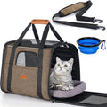 Morpilot Cat Carrier Soft for Large Medium Cats and Puppy up to 20lbs | with Dual-Sided Cushion, Secure Buckle and Foldable Bowl, Dog Carriers for Small Dogs - Pet Carrier (Brown)