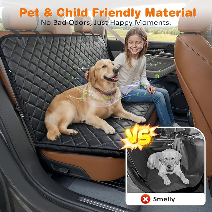 URPOWER Dog Car Seat Cover for Back Seat, Waterproof Hammock for Car & SUV | Mesh Window, Side Flaps, 600D Oxford, Scratch Resistant, Non-Slip, Easy Install, Machine Washable, Pee Pad Included