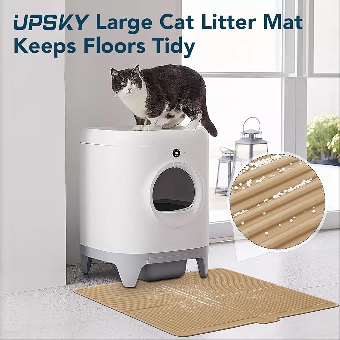 UPSKY Large Cat Litter Mat 31" x 24 Waterproof and Washable, Soft on Paws | Litter Catcher Pad, Cat Litter Trapping Mat, Scatter Control, Fits Most Litter Boxes, Use for Dogs & Cats, Khaki