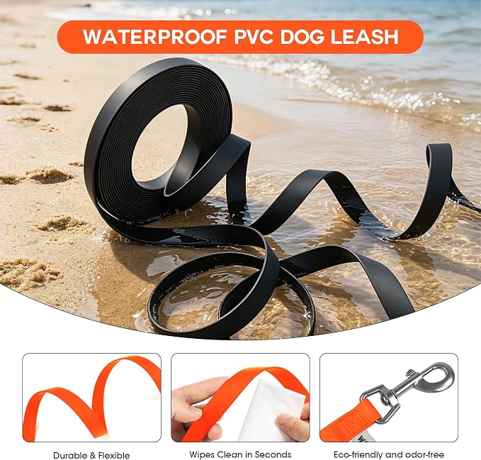 Wolfone Waterproof Dog Leash 40FT Long Line Recall Training Lead | Outdoor Dog Leash: Waterproof PVC coated training rope with easy clean design, great for recall swimming and adventures