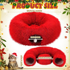 Thyle Christmas Cat Tunnel Bed Under Christmas Tree for Indoor Cats Xmas Pet Donut Tunnel with Cushion Foldable Round Pet Toy for Small Animals Kitten(3ft X 3ft X 9.8in,Red,Plush)