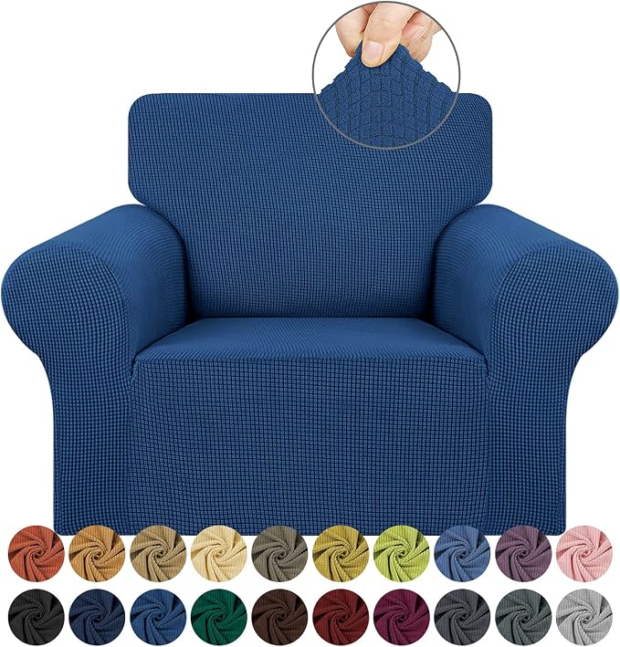 Stretch Chair Sofa Slipcover, Single Couch Cover,Classic Blue | 1-Piece Washable Sofa Cover,Pet Friendly (31"-55") Furniture Protector Soft Jacquard Elastic Bottom for Dogs & Kids