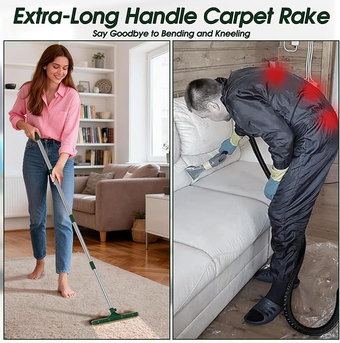 Carpet Rake for Pet Hair Removal Tool, 3 Pcs Dog Cat Hair Brush | 60'' Pet Hair Remover for Pet Owner Reusable Carpet Broom with Long Handle, Lint Brush for Rugs, Mats, Couch, Furniture
