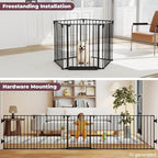 127.5" Wide Configurable Baby Gate for Fireplace Christmas Tree | Extra Wide Child Gate for Large Openings with Anti-Trip Pedal, Long Kid Gate for Dog Pet, 28'' Tall 5 Metal Panels Black