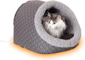 K&H Heated Cat Bed, Thermo-Pet Cave Indoor, Safety Listed, 4W, Gray | Removable Waterproof Cat Heating Pad, Heated Pet Bed for Dogs & Cats, Covered Cave Pet Tent, Collapsible, Machine Washable