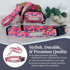 Lucky Love Dog - Easy Click Buckle Dog Collar with Leash Set Combo, Durable & Comfortable for Male & Female Dogs, Pet Collar for Small Dogs, Secure Fit - Floral Rosie Combo, Small