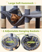 Taoqimiao 76in Cat Tree, Tall Sturdy Cat Tower for Large Indoor Cats MS046G | Easy assembly, Sturdy, Multi Level, Easy Clean, Cozy Condo, Perches, Baskets, Suitable for Kittens and Adult Cats