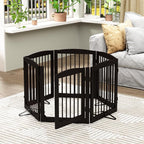 PUPETPO Freestanding Pet Gates with Walk Through Door, Dog Indoor Fence, Dog Gate for The House, Doorway, Stairs, Extra Wide Pet Gate, Support Feet Included, 120 Inch Wide, 6 Panels 24" Tall, Brown