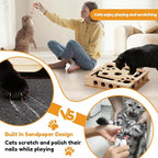 【Large&Thicken Oak 】Cat Nail File Scratcher Puzzle Box,High-Density Furniture Grade Oak,Porous Design,Stimulate Cat Exploratory &Slow Down Eat Speed;Built In Frosted Paper,Polish Their Nail While Play
