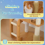 Hey-brother Wooden Cat Tree, Furniture Tower with Large Platforms, MPJ121WB | 69.7 inch, Modern Full Sisal Scratching Posts, Hammocks, Spacious Condo, Ladder, Brush, Water Proof Surface, Walnut