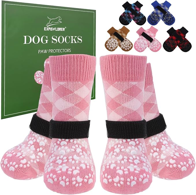 EXPAWLORER Dog Socks for Summer Hot Pavement to Prevent Licking Paws, Anti Slip Doggie Booties Grippy Shoes for Hardwood Floors, Boots & Paw Protectors for Small Medium Large Senior Dogs Pink M