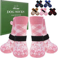 EXPAWLORER Dog Socks for Summer Hot Pavement to Prevent Licking Paws, Anti Slip Doggie Booties Grippy Shoes for Hardwood Floors, Boots & Paw Protectors for Small Medium Large Senior Dogs Pink M