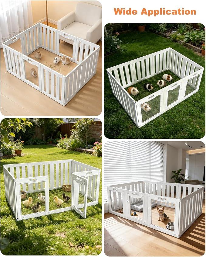 Acrylic Indoor for Dogs Playpen, 24" H 10 Panels DIY Puppy Playpen | Indoor & Outdoor Dog Playpen with Heavy Duty Door Lock, Easy-Assembly&Clean Door Pet Fence for Dogs Puppy,Cats,Rabbits,White