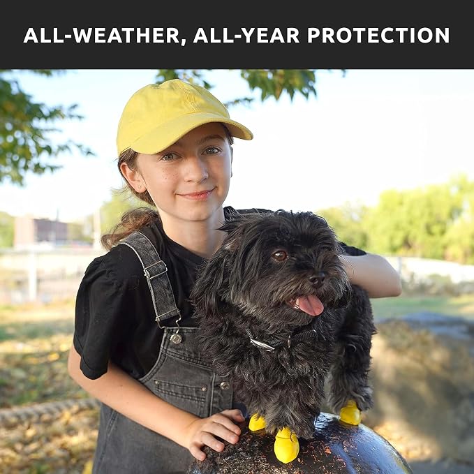 PawZ Rubber Dog Boots for Small Paws - All-Weather Waterproof Dog Shoes, Anti-Slip Traction for Rain, Snow, Mud & Hot Pavement - Pull-On Dog Booties, Black - XX-Small (1"-1.5") - Pack of 24