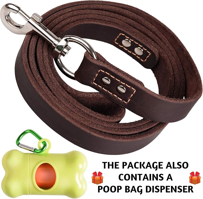 ADITYNA Leather Dog Leash for Large & Extra-Large Dogs, 6ft x 1" | Soft yet strong leather leash for walking, training, hiking — great for Great Dane, Rottweiler, Cane Corso, Mastiff.