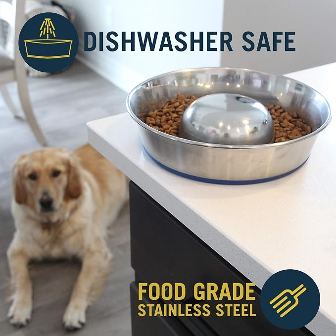 OurPets DuraPet Slow Feed Premium Stainless Steel Dog Bowl, Silver, Small (2040010300) | Helps pace rapid eaters at mealtime, durable and easy to clean, raised center dome design, a reliable everyday dish for pups