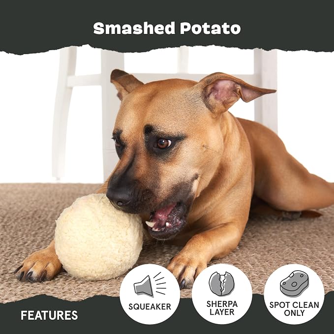 BarkBox Potato Super Chewer - Toy for Small Dogs | Durable Dog Toy for Aggressive Chewers - Bacon Scented Chew