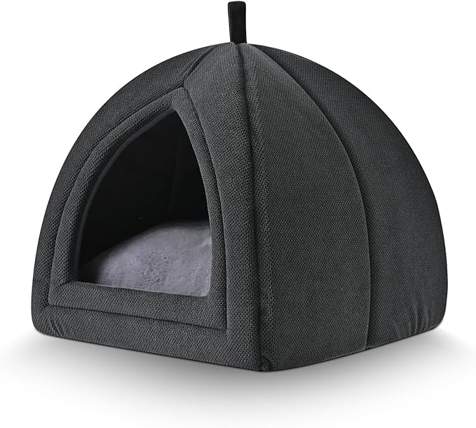 Amazon Basics Cat Cave Bed, 2-in-1 Foldable House for Indoor Cats, with Washable Cushion and Non-Slip Base, 17.5 x 17.5 Inches, Large