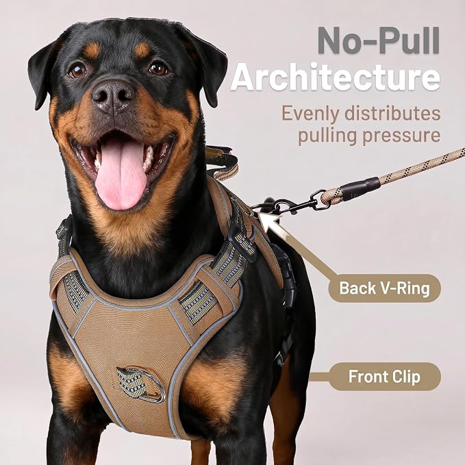 Service Dog Tactical Vest Harness and Leash Set Large Sized Dog Emotional Support- Tactical Dog Harness Training Collar with Name (Khaki, L)