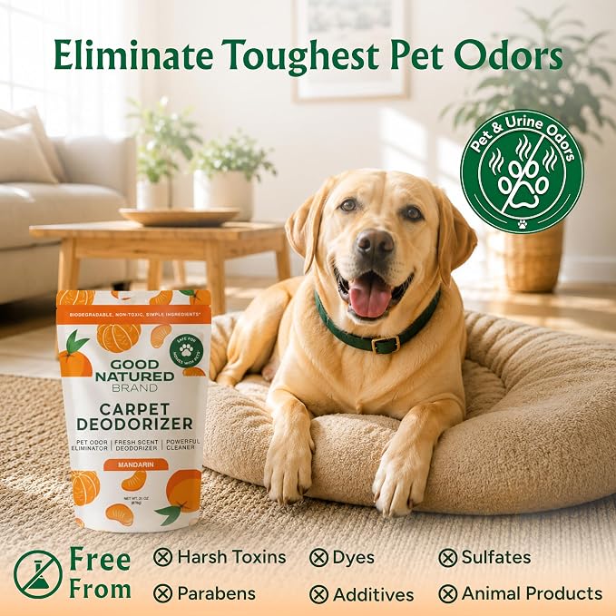Good Natured Brand | Carpet Deodorizer & Freshener Powder | 31 oz Pet Odor Eliminator for Strong Odor & Pet Urine | Fresh Natural Mandarin Scent | Safe for Homes with Pets
