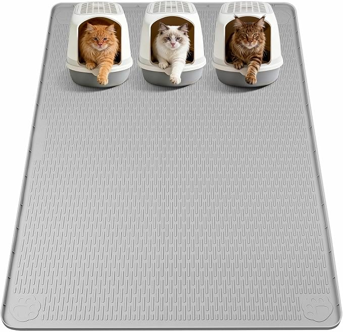 Silicone Cat Litter Mat for Litter Box 70”x45” Large Cat Mat, Light Grey | Waterproof, Non-Slip, Leak-Proof Rug Mat with Lip, Easy to Clean, Extra Large Litter Catcher Mat for Floor