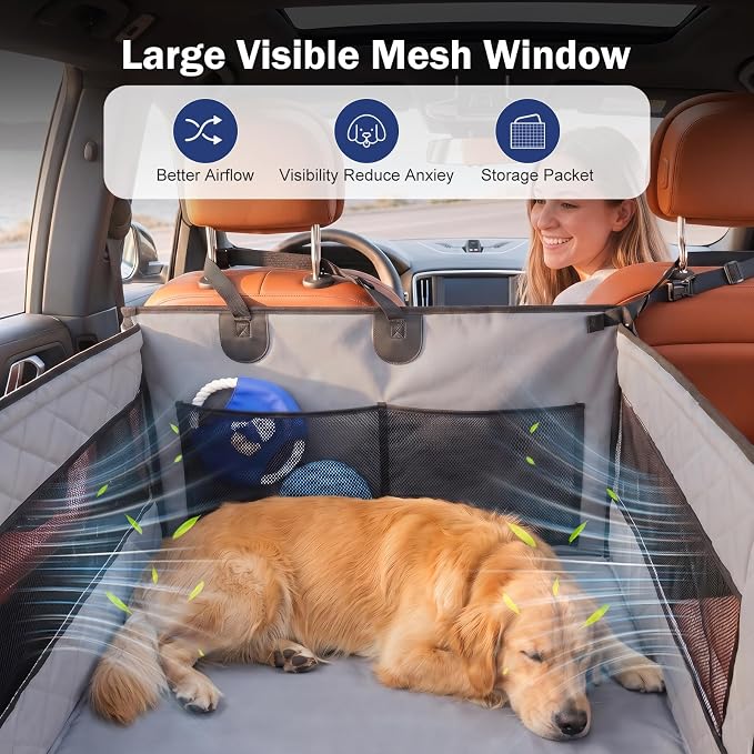 MIXJOY Dog Car Seat for Large Medium Dogs, Back Seat Extender for Pets, Waterproof Pet Carseat for Medium Sized Dog, Hammock for Pet, with Storage Pocket for Cars/SUV/Truck(L-28 * 22 * 20.5in)