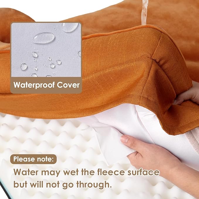 EHEYCIGA Orthopedic Dog Bed Medium Size Dog, Waterproof Washable Pet Beds | Non-Slip Bottom and Egg-Crate Memory Foam Dog Couch Bed with Washable Removable Cover, Pumpkin Orange