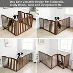 ZJSF Foldable Freestanding Indoor Dog Gate for House Wood Long Pet Gates Dog Fence for Stairs Puppy Gates for Hallways, Puppy Gate,Support Feet Included, Brown, 24 "Height-6 Panels