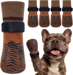 Kuoser Non Slip Dog Socks for Hardwood Floors, Anti-Slip Dog Grippy Socks to Prevent Licking Paws, Double-Sided Traction Dogs Booties Paw Protectors for Small Medium Large Senior Dogs, 4 Pack-Brown M