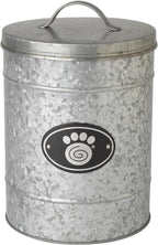 PetRageous 16079 Swirl Paw Galvanized Stainless-Steel Storage Container 6.02-Quart 7.87-Inch Diameter 9.84-Inch Tall for Dog Treats and Dog Food or Cat Treats, Metallic