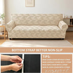 ZNSAYOTX Stretch Oversized Couch Covers for 3 Cushion Couch, 1-Piece Extra Large Sofa Cover Slipcover, Furniture Protector with Elastic Bottom Geometrical Jacquard Fabric (X-Large, Khaki)