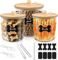HOYTAMDAR 3 Pack Airtight Dog Treat Containers Bamboo Lids, Dog Treat Jars | Dog Food Storage Container with Scoops, Clamps, Labels and Marker, Dog & Cat Treat Holder
