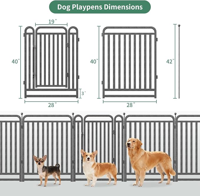40 Inch Dog Playpen Outdoor, 12 Panels Puppy Playpen Heavy Duty Dog Play Pen Indoors, Rust Resistant Dog Pen for Large/Medium/Small Dogs, Dog Fence for RV Camping