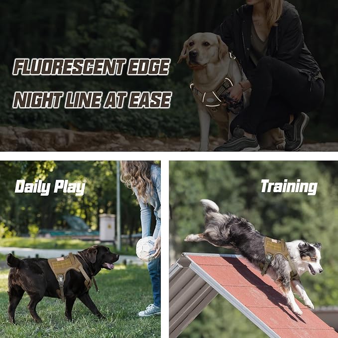 Auroth Tactical Dog Harness for Small Medium Dogs No Pull Adjustable Pet Harness Reflective K9 Working Training Easy Control Pet Vest Military Service Dog Harnesses Army Yellow M