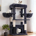 Hey-brother Cat Tree Tower with Large Platform, Spacious Condo, MPJ060G | 35.4 Inches, 2 Cozy Hammocks, Self-Grooming Brush, Sisal Scratching Posts for Big Indoor Adult, Maine Coon, Smoky Gray
