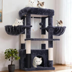 Hey-brother Cat Tree Tower with Large Platform, Spacious Condo, MPJ060G | 35.4 Inches, 2 Cozy Hammocks, Self-Grooming Brush, Sisal Scratching Posts for Big Indoor Adult, Maine Coon, Smoky Gray