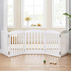 SPIRICH 120" Extra Wide 28" Tall Dog Gate Indoor, Dog Gates for Doorways, Stairs, The House, Wooden Freestanding Foldable Pet Gate, Step Over Puppy Gate, 5 Panels, White